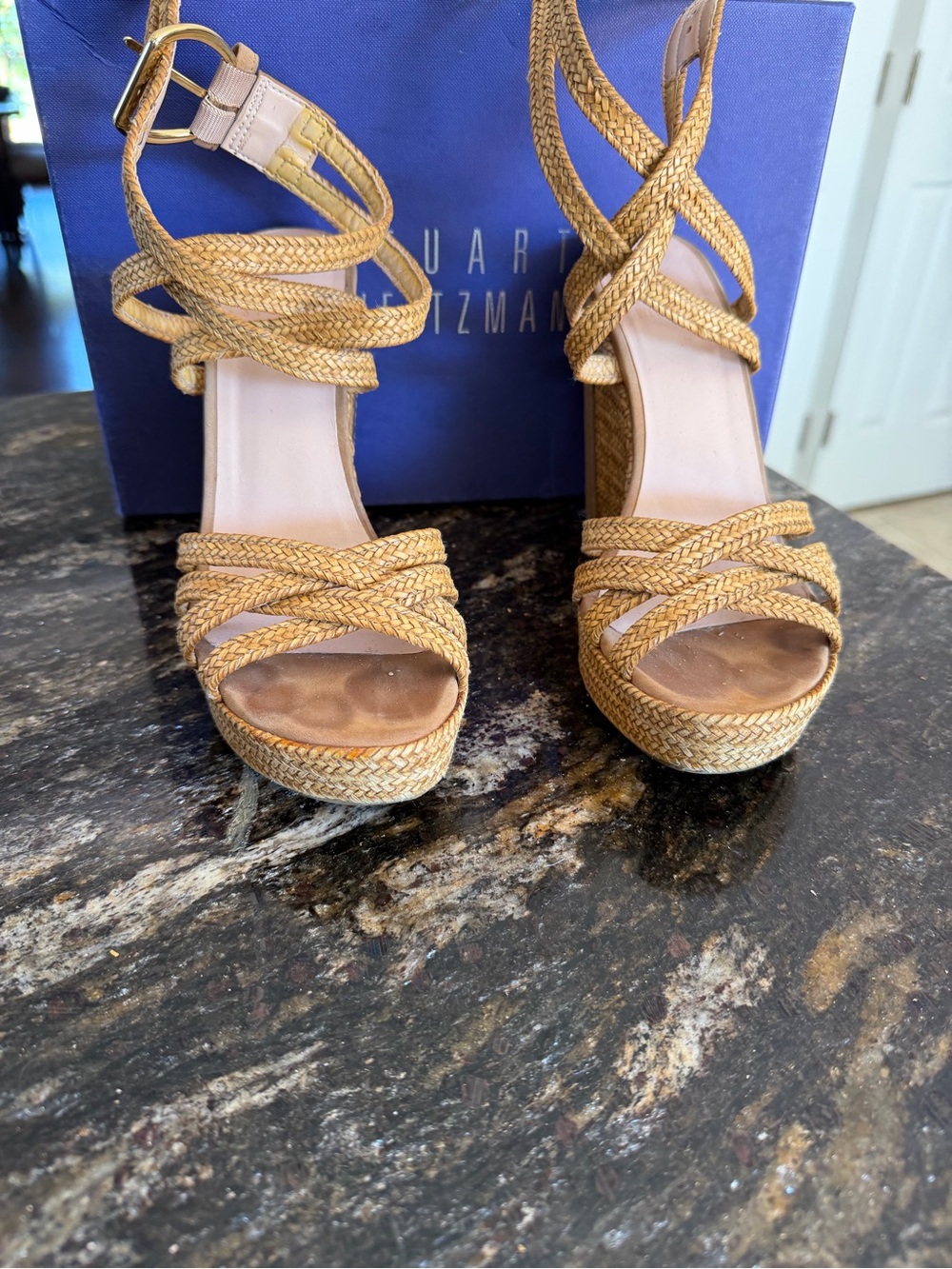 Stuart Weitzman Braided Tan Wedge Sandals - Picture 6 of 8